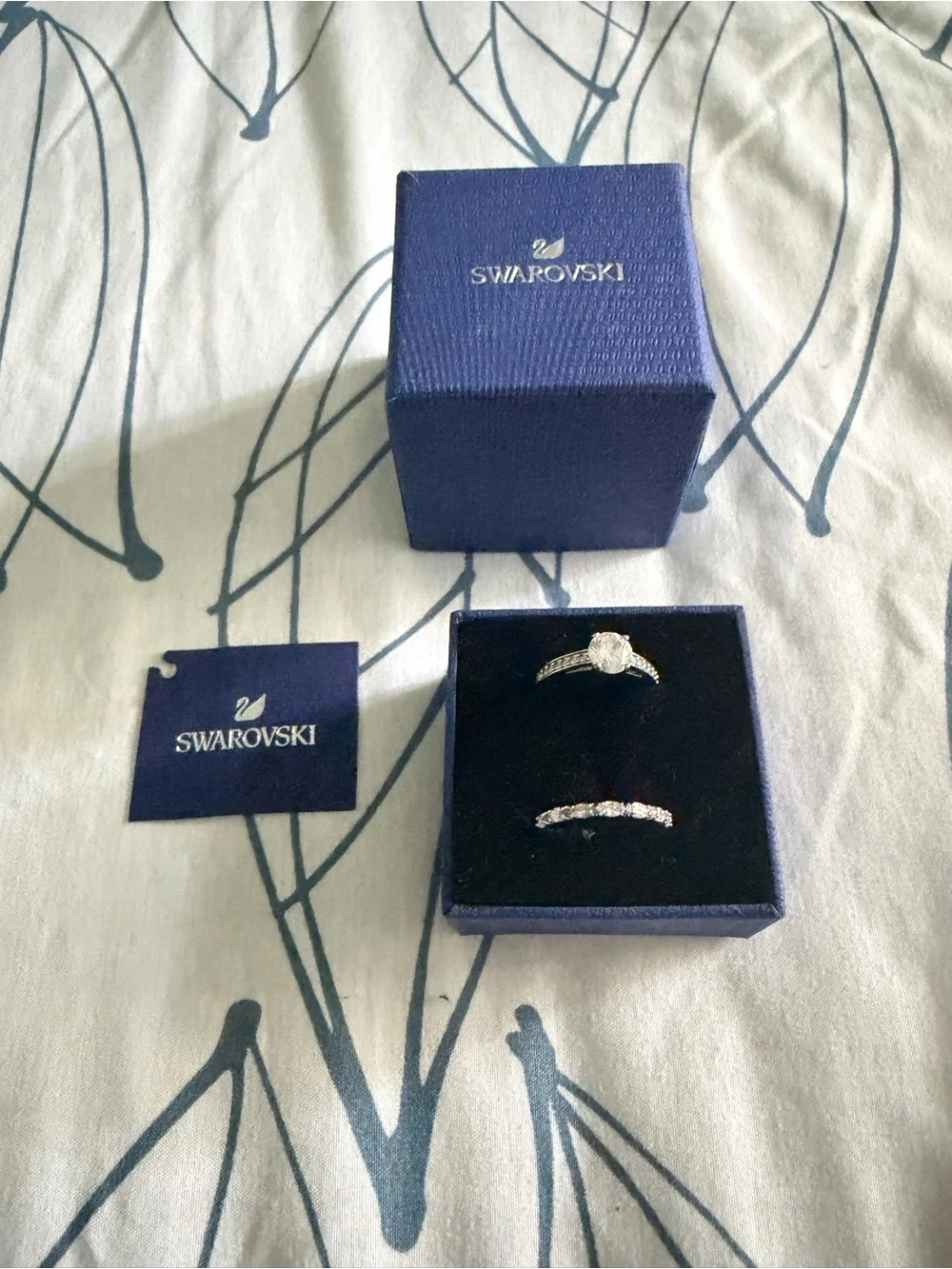 Swarovski Silver-Tone Crystal Bridal Ring Set with White Stones